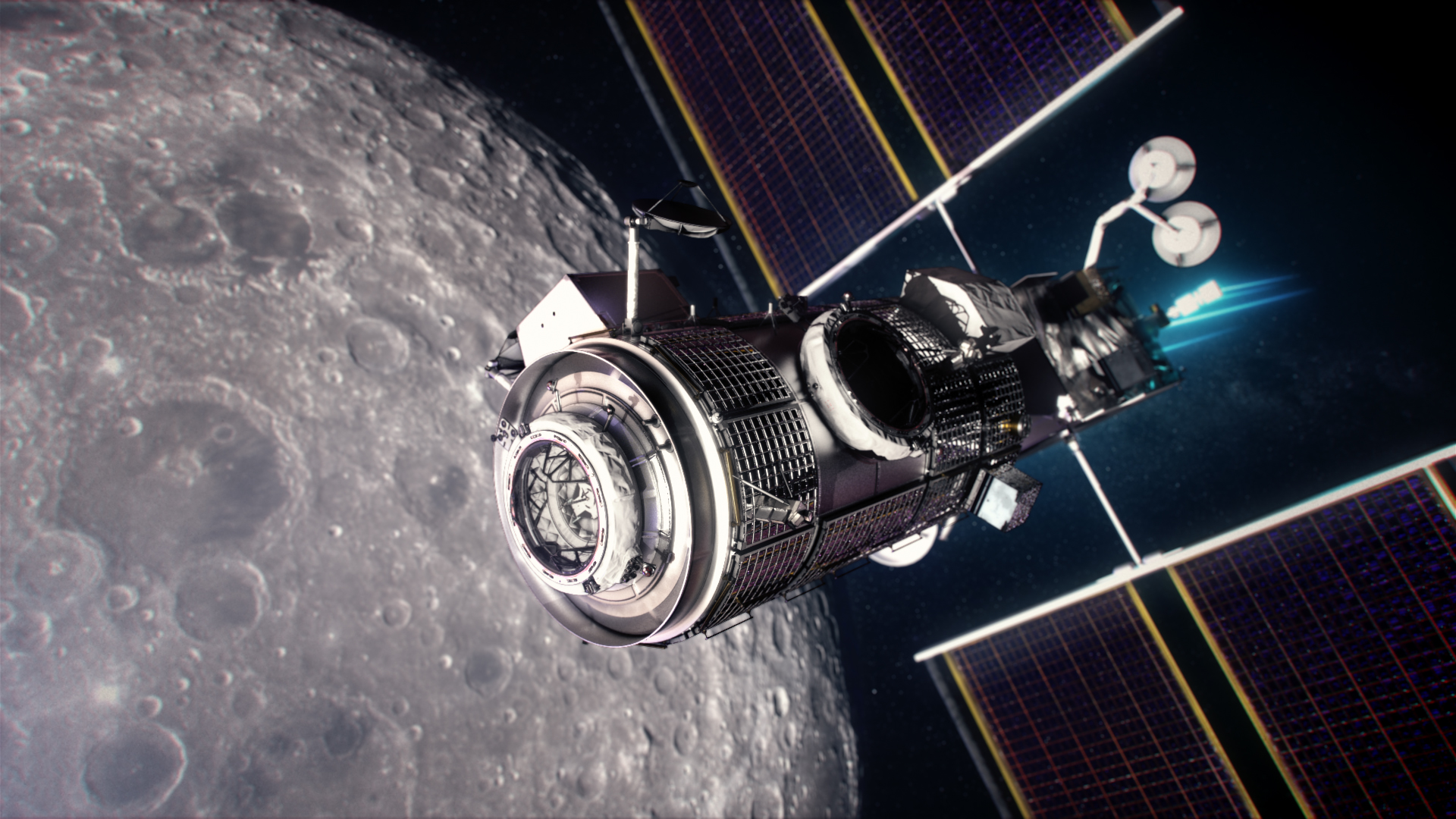 I primi due moduli del Gateway, HALO e PPE, in orbita intorno alla Luna